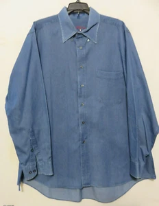 Vintage GH Bass Shirt Mens 17.5 34/35 Blue Chambray Button Up Work Pockets Y2K - Picture 1 of 11