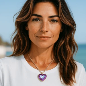 Purple Magic Color Glass and Austrian Crystal Heart of Ocean Pendant Necklace - Picture 1 of 6