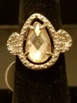 VENDEDOR DE EE. UU. ANILLO LÁGRIMA GOTA LÁGRIMA PIEDRAS PRECIOSAS SIMULADAS ZAFIRO BLANCO Talla 5,5 Foto 1 de 4