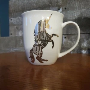 "Unicorns Are Real" White with gold Large coffee mug. Unique - Picture 1 of 2