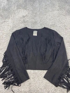 Vocal Jacket Womens Medium Black Faux Suede Fringe Cardigan Western Vegan USA - Picture 1 of 9