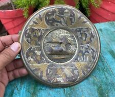 Ancient Original Bronze Hand Engraved Egypt Pyramid & Sphinx Wall Hanging Plate