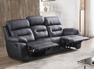 Couch 3-Sitzer manuell verstellbar, Leder Relaxsofa schwarz modern, 5131-3-S - Bild 1 von 12