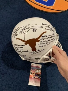 Ricky Williams SIGNED Texas F/S STAT HELMET JSA 27 INSCRIPTIONS Exact Proof - Picture 1 of 10