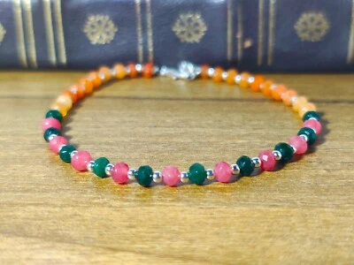 Fatto a Mano Bracciale con Perline, Arancio Rosso Giada Verde Argento, Perline - Immagine 1 di 4