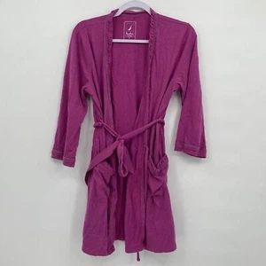 Nautica Sleepwear Robe Purple Ruffle Long Sleeve Knee Length S/M Cotton blend - Picture 1 of 8