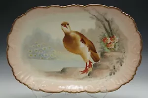 LIMOGES PORZELLAN SPIEL VOGEL WACHTEL PATRIDGE PLATTE ANTIK HANDBEMALT 15,75" - Bild 1 von 8