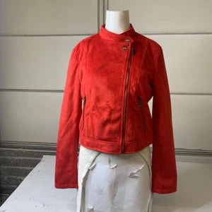 BANANA REPUBLIC Vegan Suede Moto Jacket Women's Size Small Red - Picture 1 of 6