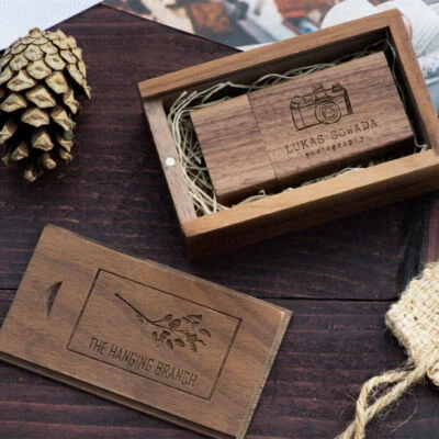 Engraved Custom Wooden USB Flash Drive Photography Studio Logo Wedding Pendrive - Image 1 of 2