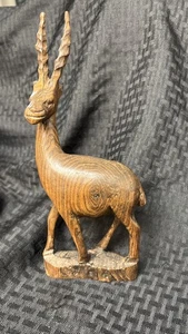 Vintage Hand Carved Wooden Antelope Gazelle Figurine African Safari Style Decor - Picture 1 of 9