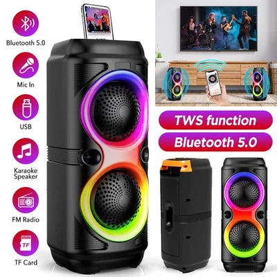 MARKENLOS Bluetooth 5.0 Lautsprecher Subwoofer Musikbox Boombox Party LED mit Mikrofon