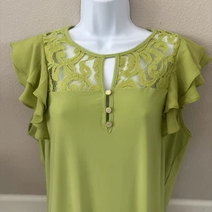 Top donna Anne Klein germoglio scuro manica corta collo pizzo taglia 1X nuovo con etichetta - Foto 1 di 13