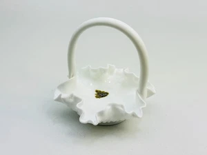Vintage Fenton Hobnail Milk Glass Handmade White Candy Dish Basket w/ Handle - Picture 1 of 8