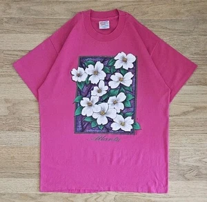 Vintage 1991 Hanes Single Stitch Pink T-shirt Women's Large - Picture 1 of 12