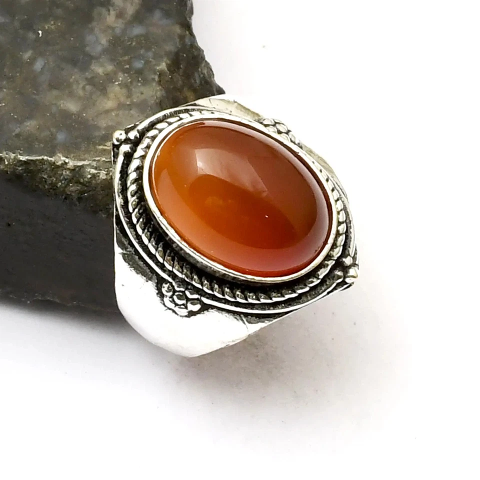 Carnelian 宝石手工戒指首饰圣诞节美国尺寸-7.75 AR 40898 — 第 1/1 张图片