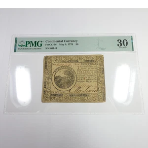 1776 PMG VF30 United States Continental Currency $6 Dollar Note FR CC-36 #57298F - Picture 1 of 3