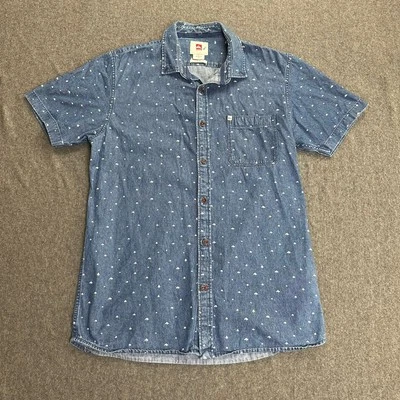 Quiksilver Men's Button Up Casual Shirt Size Medium Blue Modern Short Sleeve - Image 1 of 4