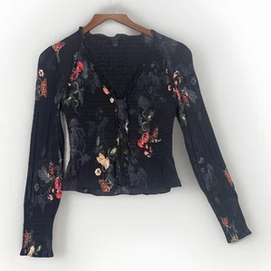 Blusa All Saints Maya Nancy EE. UU. 2 UK 6 Negra Floral Calada Hada Romántica Forrada - Imagen 1 de 8