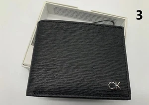 CALVIN KLEIN Portafoglio Uomo RFID Vera Pelle Trifold Nero Prezzo al pubblico consigliato $50 Nuovo con scatola - Foto 1 di 11