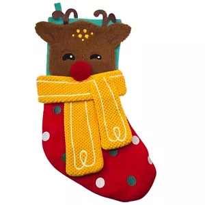 Reindeer Christmas Stocking Hanging Holiday Decor Rudolph Red Nose Children Kids - Picture 1 of 4