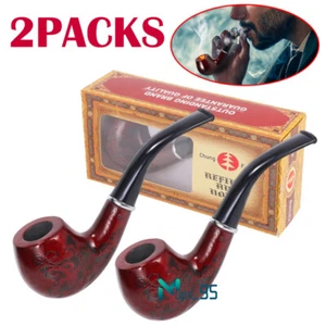 2 Durable Wooden Wood Smoking Pipe Tobacco Cigarettes Cigar Pipes Enchase Gift - Picture 1 of 15