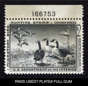 RW25 XF USED? FLAWED PLATE# FULL GUM 1958 Canada Geese Federal Duck Stamp - Picture 1 of 5