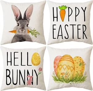 Easter Pillow Covers 18X18 Inch - Set of 4 Decorative Throw Pillow Cases - Picture 1 of 3