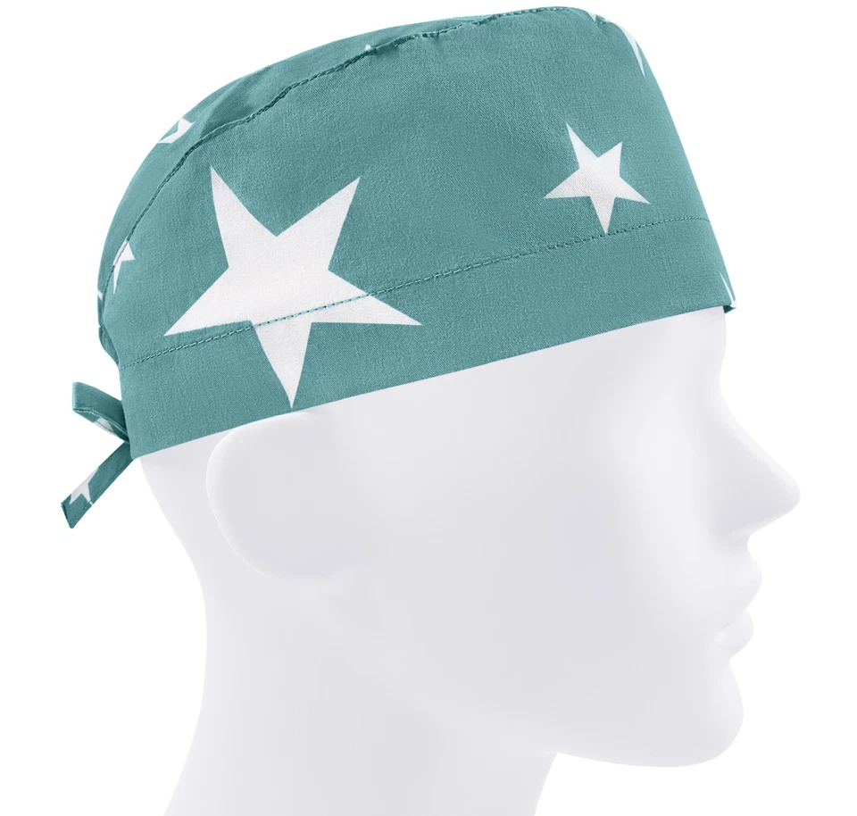 Surgical cap men, scrub caps, scrub hats, surgery hat, stars surgical green cap - Image 1 of 3