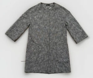 Stile Benetton Cropped Sleeve Black and White Tweed Long Jacket 8/M Office Work - Picture 1 of 10