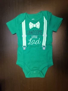 BOYS INFANT HANDSOME LITTLE LAD GREEN SIZE 6-9 MONTHS BODYSUIT BOW TIE PATRICK - Picture 1 of 12
