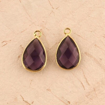 Purple Amethyst Quartz 24k Gold Plated DIY Bezel Setting Making Connector Pairs - Image 1 of 3