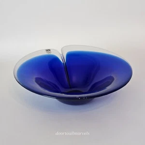 Vintage Mats Jonasson Schweden Bleikristall "Blue Magic Bowl" signiert & orig. Aufkleber - Bild 1 von 8
