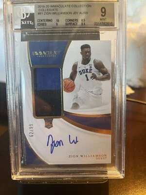 2019-20 Immaculate Collegiate RC Zion Williamson */99* RPA  BGS 9/ Auto 10 - Image 1 of 2