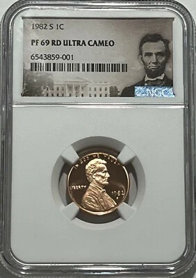 1982 S NGC PF69 Ultra Cameo Clad Proof Lincoln Penny One Cent Portrait Label - Image 1 of 3