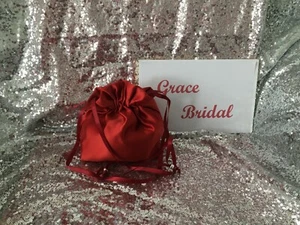 CLARET PLAIN DUCHESS SATIN DOLLY BAG B/MAID PROM FLOWER GIRL*UK MADE/SELLER* - Picture 1 of 6