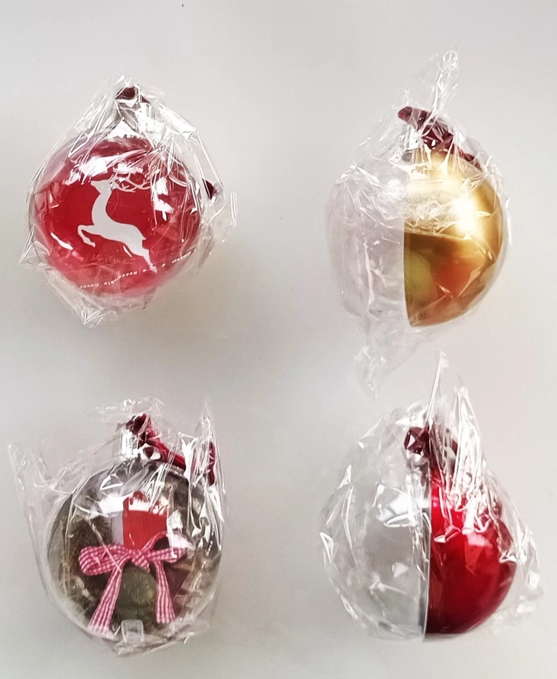 4 Stück Foto Weihnachtskugeln Christbaumkugeln Fotokugeln Weihnachten rot gold - Bild 1 von 1