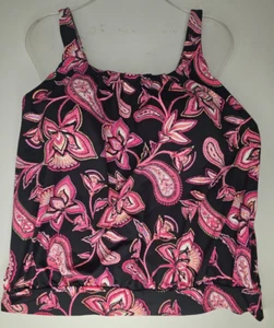 Camiseta Tankini Lands End Floral Talla 14 Rosa Negra - Imagen 1 de 5