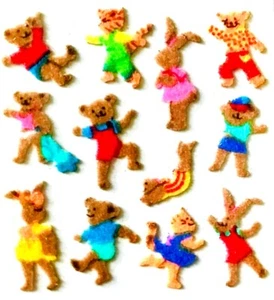 **RARE* Fuzzy MICRO ANIMALS BEAR BUNNY+ Sandylion Stickers - 1 square - Picture 1 of 1