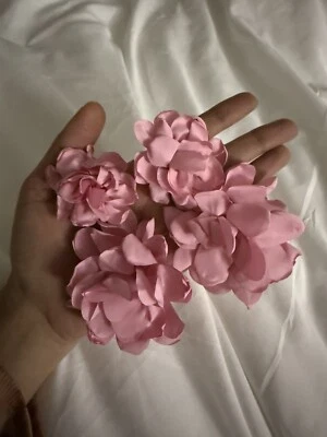 Pink Flower Earring Big Light Pink Dangle Pierced Wedding Huge Large Rose - Image 1 of 4