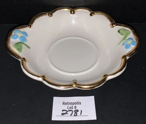 Porcelain Candy Dish Nut Trinket Hand Painted Gold Blue Floral Vintage - Picture 1 of 5