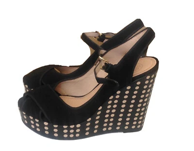 Sandalias/zapatos TORY BURCH Ollie de cuero/gamuza negros a lunares con plataforma de cuña S.8M Foto 1 de 4