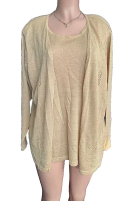 Cárdigan Jaclyn Smith PLUS Mujer 1X Metálico Brillante Color Dorado Dosfer 74% SEDA Foto 1 de 4