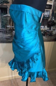 Phoebe Couture trägerloses Rüschen-Minikleid türkisgrün 100 % Seide 6 neu mit Etikett - Bild 1 von 7