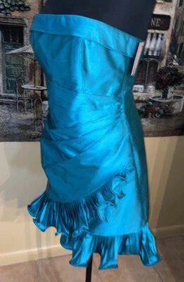 Mini Vestido Phoebe Couture Sin Tirantes Volantes Verde Azulado 100% Seda 6 Nuevo con Etiquetas Foto 1 de 4