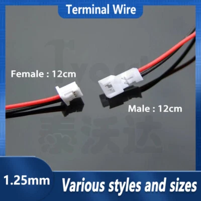 Terminal Wire 1.25mm Pitch 2P 2PIN Male Female Plug Connector Electronic 24cm - Image 1 of 4