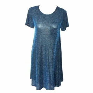 NWT Lularoe Carly Dress XS Extra Small Shimmer Blue Black Short Sleeve High-low - Picture 1 of 8