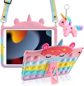 Kids iPad 9th 8th 7th Gen 10.2 Case Protective Cover Stand Strap Unicorn Keyring - Picture 1 of 8
