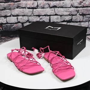 Marc Fisher Monnie Ankle Wrap Leather Pink Flat Sandals - Picture 1 of 5