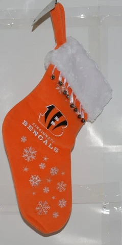NFL Licensed Cincinnati Bengals Christmas Stocking Bells Snowflakes Logo Cover