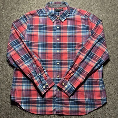 Camisa Nautica masculina XXL multicolorida xadrez mangas compridas botão para baixo elástico clássica - Imagem 1 de 4